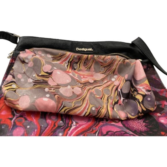 DESIGUAL Floral Pink Purple Black Faux Leather Crossbody Bag - Picture 13 of 15